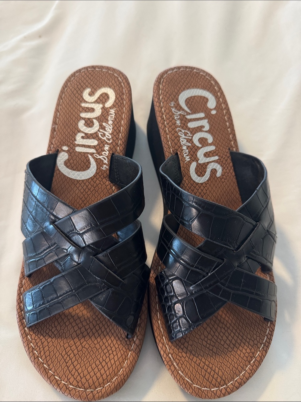 Circus by Sam Edelman Black Croc-Embossed Slide Sandals